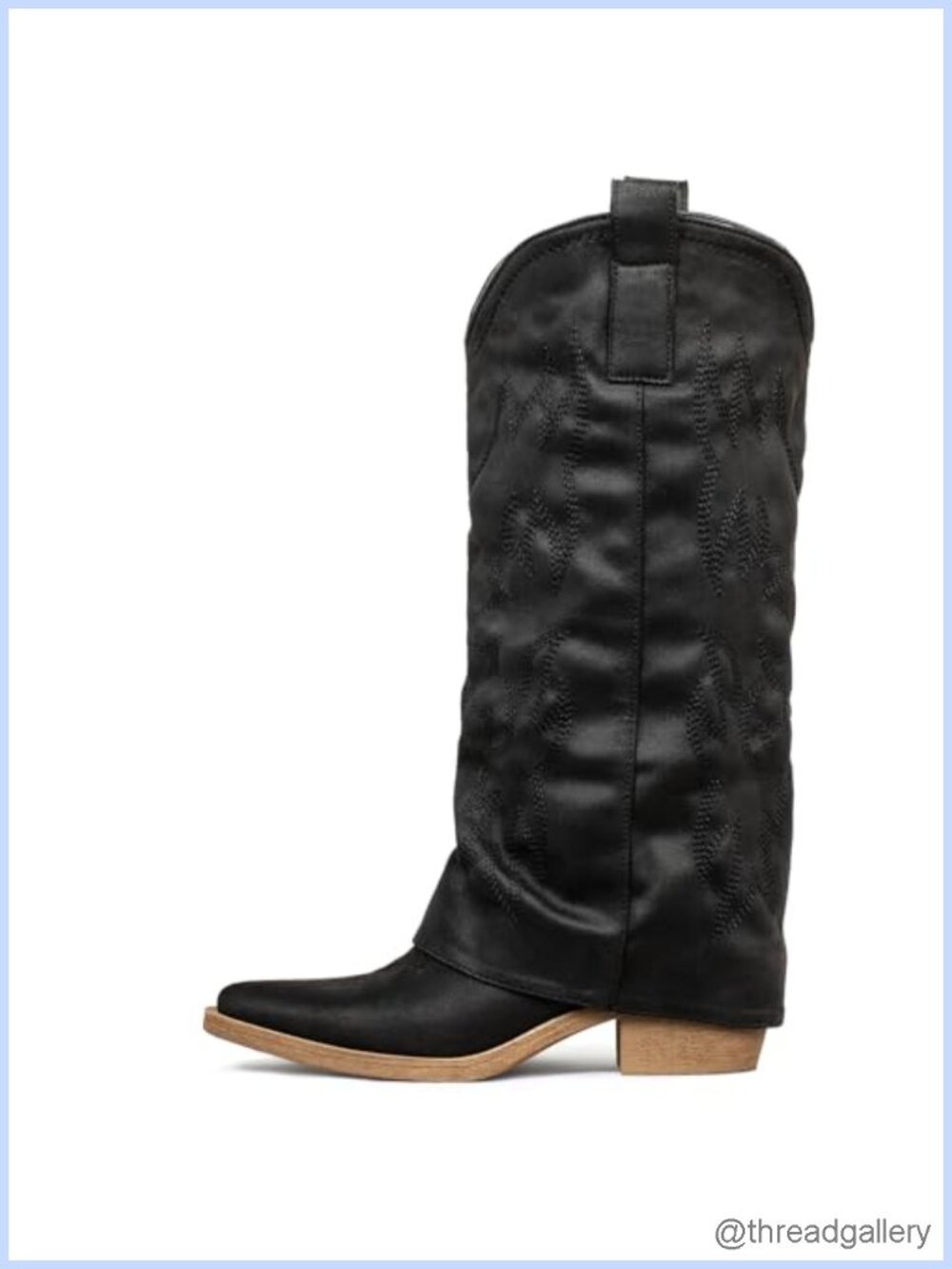 Knee-High Western Cowgirl Boots Fold Over Ruffled Cuff Embroidery